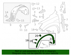 Front right fender arch trim for Honda Passport 19-25 Without HPD