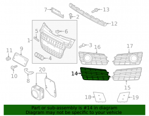 Right front bumper grille for Audi A7 12-15, black, without fog lights