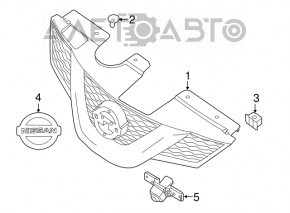 Nissan Rogue 17-18 front grille emblem, square, radar-ready, polished, broken mount, chips