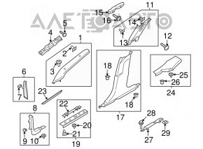 Lower left center pillar trim for Ford Fusion mk5 17-20, gray, needs cleaning, scratches