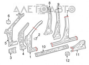 Front shield, upper pillar, part of the threshold front left Toyota Camry v40 gray