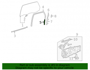Rear right short glass seal for Toyota Sienna 2010