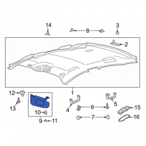 Right visor Lincoln MKZ 13-16 beige, without hook, dry cleanable