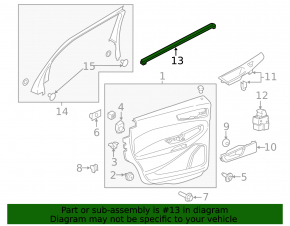 Inner glass seal for the rear right door of a Ford Edge 15-24