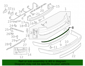 Rear bumper center molding for Audi A8 11-14 chrome