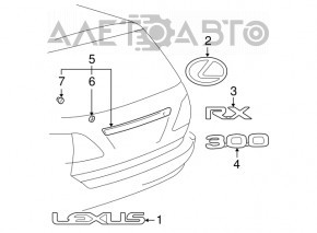 Lexus emblem on the trunk door of a 1998-2003 Lexus RX300