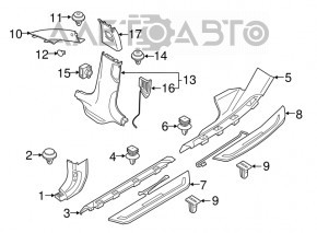 Lower right center pillar trim BMW 5 G30 17-23 black, scratches