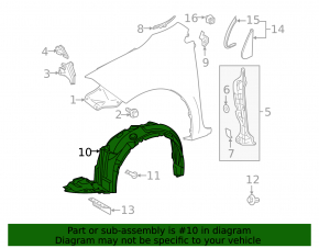 Front left fender liner for Toyota Corolla 14-19