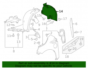 Fender liner front left rear part Chevrolet Volt 11-15