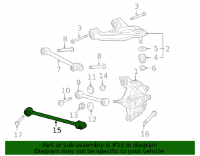 Lower rear left long transverse control arm Honda Crosstour 10-15 Fwd, Awd, Coupe