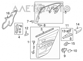 Door trim card rear right Acura TLX 15-17 pre-rest black