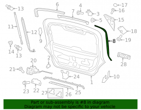 Rubber seal for the left trunk door Porsche Panamera 10-16 on the door, cracked