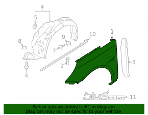 Front left wing Hyundai Sonata 11-15 graphite P3