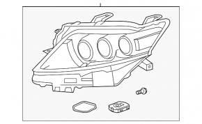 Left front headlight assembly for Lexus RX450h 13-15, LED + halogen, 3 lenses, polished, web