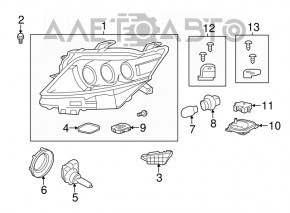 Left front headlight assembly for Lexus RX450h 13-15, LED + halogen, 3 lenses, polished, web
