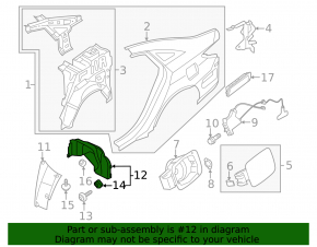 Rear right rear fender liner Hyundai Sonata 11-15 hybrid