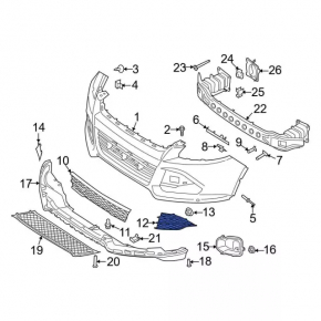 Front bumper grille right Ford Escape MK3 13-16 pre-rest gloss without plug