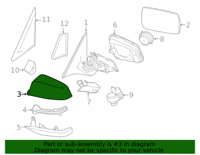 Right side mirror cover for BMW 5 F10 11-13 without turn signal, one-piece