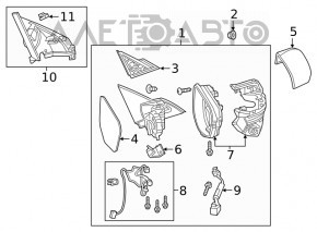 Side mirror right complete Honda Civic X FC 16-21 3 pins, white