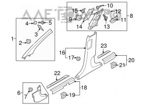 Left upper center pillar trim for Hyundai Tucson 16-21, gray, scratched