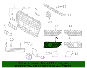 Front bumper grille right Audi A7 16-18 S-line, for radar, black