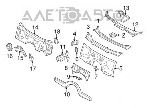 Left windshield wiper grille cover, plastic, BMW 5 F10 11-16, broken mount