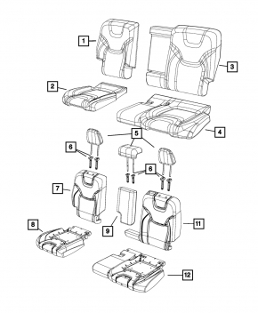 Rear seat, 2nd row, right, Jeep Cherokee KL 14-15, black cloth with dark gray inserts, needs cleaning, rusty bracket