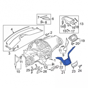 Dashboard trim center lower Ford C-max MK2 13-18 gray, black gloss, scratches