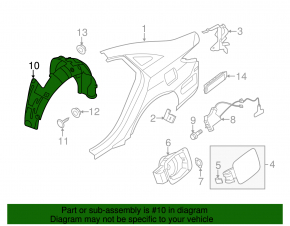 Rear left fender liner Hyundai Sonata 11-14 cloth