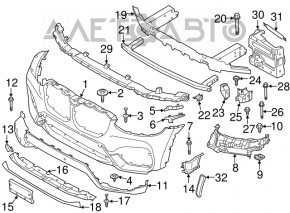BMW X3 G01 18-21 front bumper lip, structure, for parking sensors, scratches, non-factory holes
