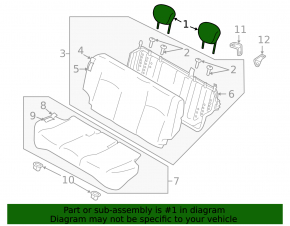 Nissan Versa 12-17 rear left headrest, gray cloth, for cleaning