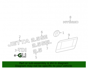 Emblem inscription GLI trunk lid VW Jetta 15-18 USA