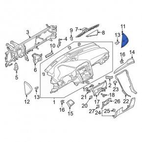 Side dashboard trim right Ford Fusion mk5 17-20 black