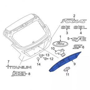 Ford Focus mk3 11-18 prerest 5d trunk door molding for camera