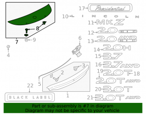 Upper Trunk Lid Trim Lincoln MKZ 13-20 Broken Fastener