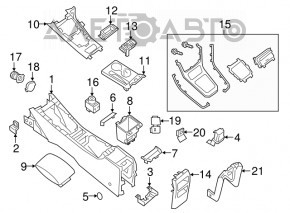 Console central armrest Nissan Sentra 13-16 black leather, worn