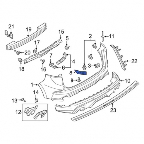 Rear bumper mount left under the light Ford Edge 19-