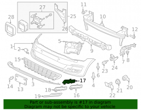 Bumper grille left VW Golf 15-17 without chrome, under fog lights