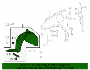 Front left fender liner Chevrolet Bolt EV 22-23 with mudguard, torn