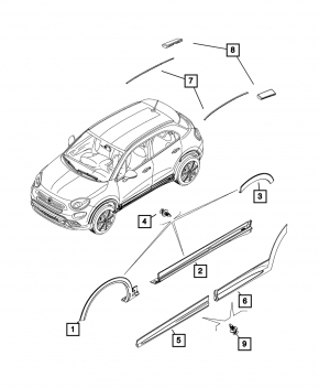 Door trim lower rear right Fiat 500X 16-22 structure