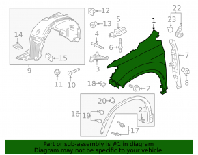 Front left fender Honda Pilot 16-22
