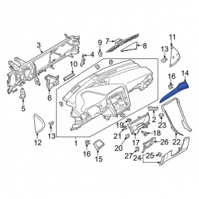 Right dashboard trim Ford Fusion mk5 13 - graphite with aluminum insert