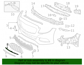 Front bumper molding, upper right, Mercedes C-class W205 300/350e 15-18