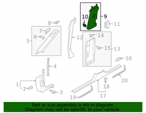 Left upper center pillar trim for Audi E-Tron 19-23, black, scratches, torn fabric