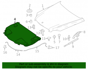Mercedes GLC 16-22 bonnet insulation torn