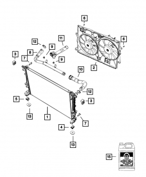 Jeep Cherokee KL 14-18 2.4, 3.2, water cooling radiator, for 2 engines