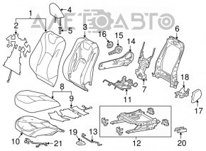 Passenger seat for Toyota Prius 50 16-18 without airbag, manual, black fabric, dry cleanable