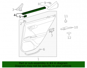 Inner glass seal for the rear left door of a Lexus CT200h 11-17