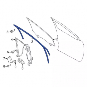 Upper front left door molding Ford Edge 15 - chrome with glass seal
