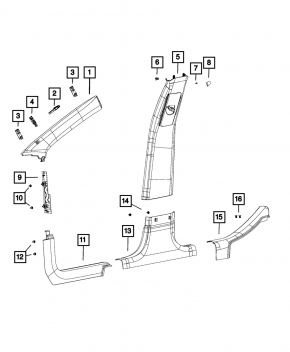 Front pillar trim upper right Jeep Cherokee KL 14-18 gray